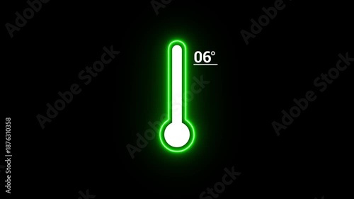 green color Neon line and white color Medical thermometer icon animation on black background . Thats indicates weather temperature 06°C .Thermometer equipment showing hot or cold weather.