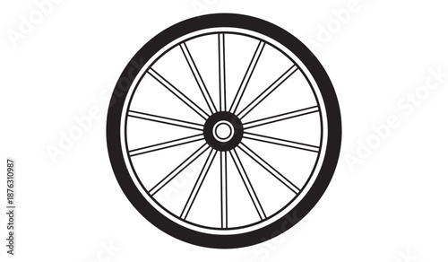 Black and white bicycle wheel isolated on white background