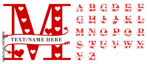 Love Hearts Alphabet monogram letters, Valentines Day Font Vector Design 