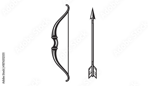Black bow and arrow isolated on white background