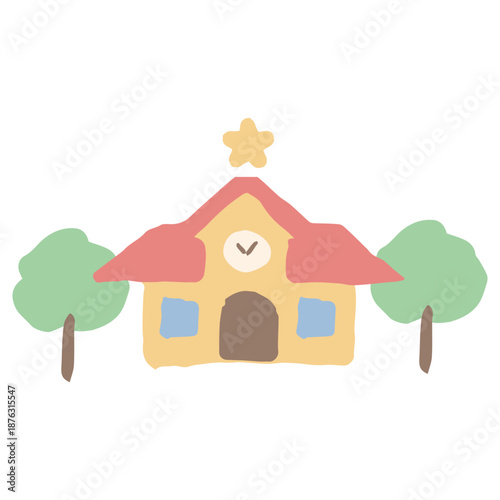 入園・入学案内に使える やさしいイラストカットシリーズ｜幼稚園の校舎
Gentle Illustration Cut Series for Kindergarten Entrance & School Admission｜Kindergarten Building