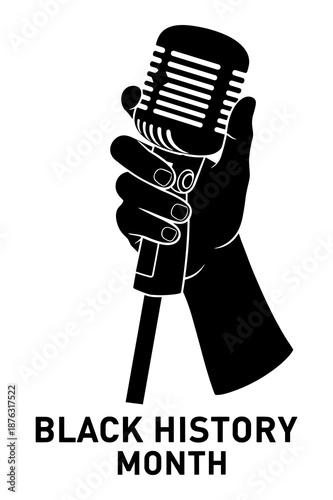 Hand holding vintage microphone design celebrating black history month awareness