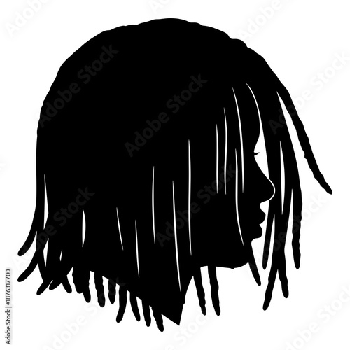 Silhouette profile portrait of person with long dreadlocks hairstyle facing right