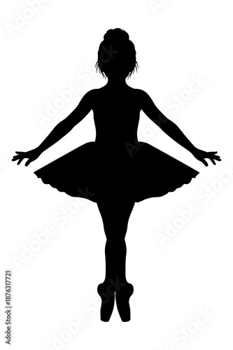 Silhouette of young ballet dancer performing graceful pose en pointe shoes