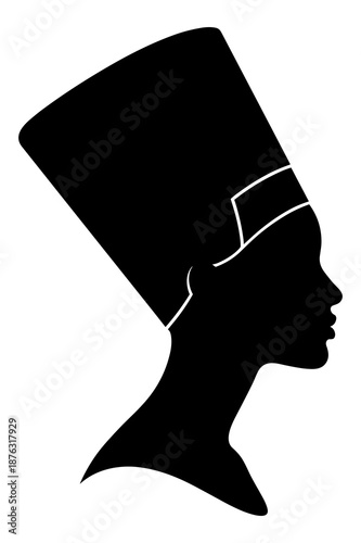 Black silhouette profile of ancient Egyptian Queen Nefertiti wearing tall crown