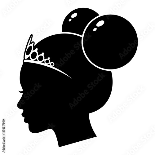 Black girl silhouette profile wearing a tiara and mouse ears icon
