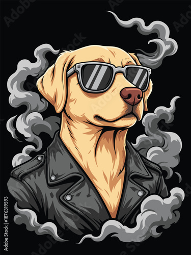 Cool Dog Labrador Retriever in Leather Jacket with Sunglasses — Stylish Cartoon Animal Illustration