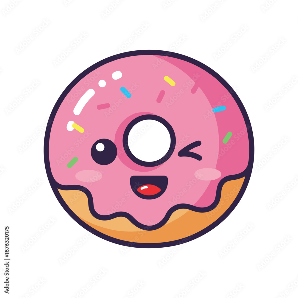 Fototapeta premium Cute Cartoon Donut with Pink Glaze and Sprinkles Illustration