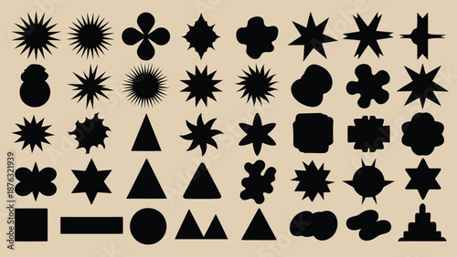 Collection of abstract black silhouettes featuring various geometric and floral shapes