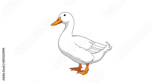 Realistic illustration of a white duck standing peacefully with orange feet and bill against a clean white background.