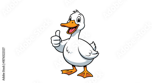 Happy white duck character with an orange beak and feet gives a thumbs up gesture against a clean white background.
