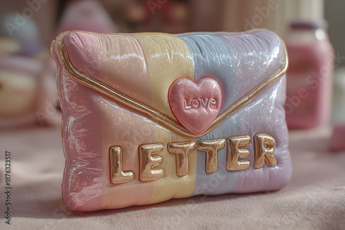 Pastel Rainbow Love Letter Envelope Cushion Puffy Bag Valentine Gift Accessory Romantic Style Creative Fashion Decoration