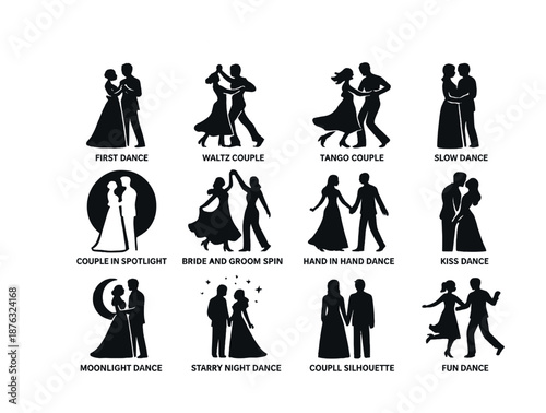 Silhouette dance couples: waltz, tango, slow, and more moves
