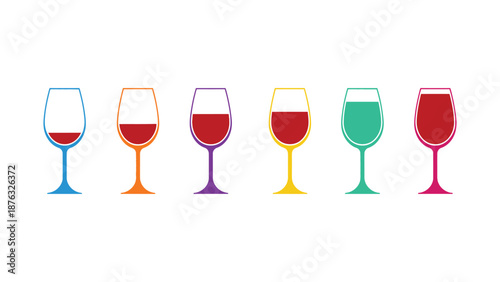 A colorful illustration of wine glasses in different vibrant colors and shapes