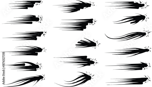 Speed lines effect set with impact elements for motion graphic design and comic book action scenes