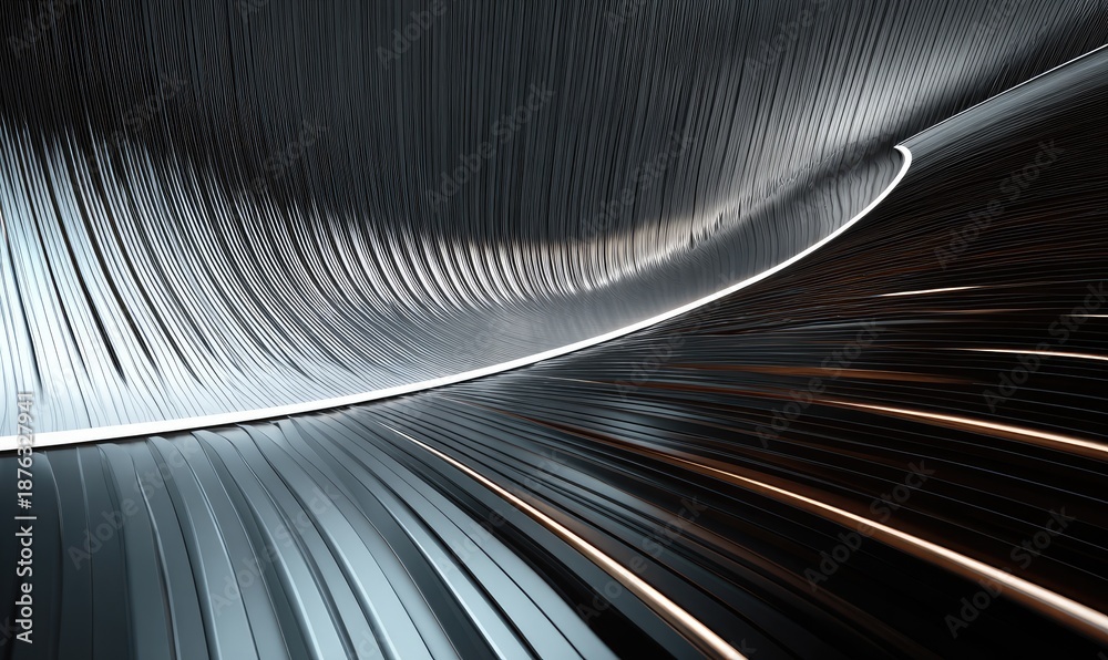 Obraz premium Futuristic curved abstract tunnel with sleek, metallic lines and highlights