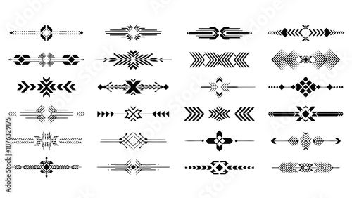 Collection of black and white geometric dividers and ornamental design elements