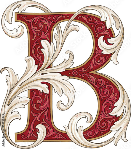 Royal Crimson Acanthus Alphabet 'B'