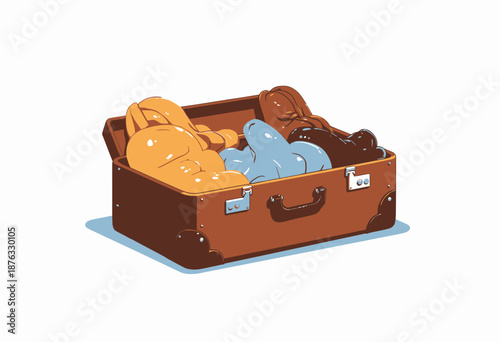 Overflowing Suitcase with Colorful Clothes Packed for Travel Adventure or Summer Vacation Journey