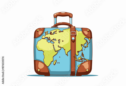 Illustrated Suitcase with World Map Design Symbolizing Global Travel and Adventure for Explorers and Wanderlust Enthusiasts Alike