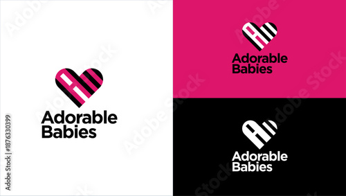 adorable babies  A Heart Shape Logo, toddler branding logo, babies logo, AB logo, pink black logo, black pink logo, feminine logo