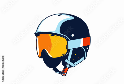 Illustration of a Modern Ski Helmet with Orange Visor and Protective Features for Winter Sports Enthusiasts Seeking Safety and Style