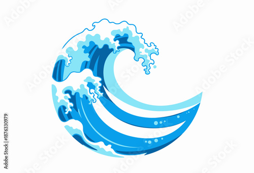 Illustration of a Dynamic Ocean Wave with Splashing White Foam on a Clean White Background Capturing the Power and Fluidity of Nature's Sea Movements