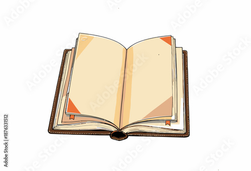 Illustrated Open Book with Blank Pages and Faint Shadows, Symbolizing Potential for Endless Stories, Ideas, and Creativity in an Unwritten Journey