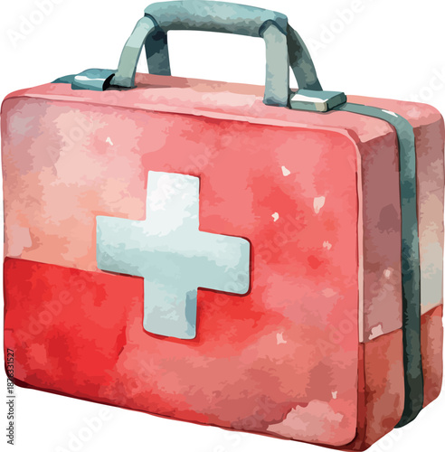 Medical First Aid Box Beg Classic Watercolor Vector
