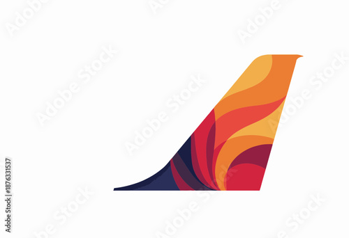 Vibrant Abstract Design on Airplane Tail Fin with Bold Colors Displaying Modern Aerodynamics and Artistic Aesthetic in Aviation Inspired Visual