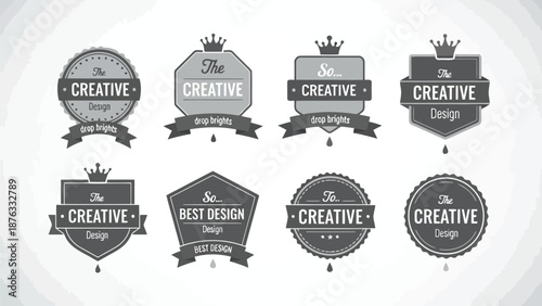 Collection of vintage style creative design labels and badges in grayscale