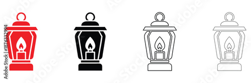 candlestick lantern with burning candle, vintage lantern with candle vector, silhouette and line art