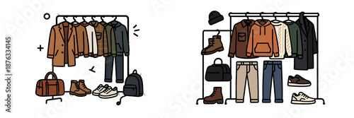 Stylish clothing collection showcased on racks