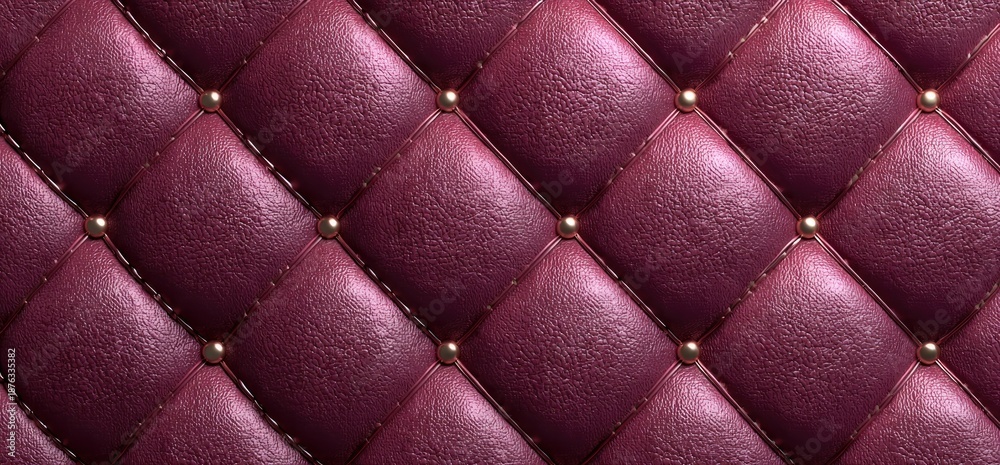 Obraz premium A close-up view of a tufted, diamond-patterned burgundy surface with golden studs
