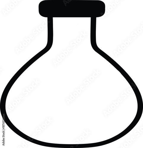 A simple line drawing of a teardrop shaped bottle with a cap