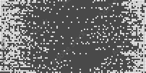 Disintegration dot circle grain noise, fade halftone effect, disperse dot work, Dispersed background mosaic pixel grid. 