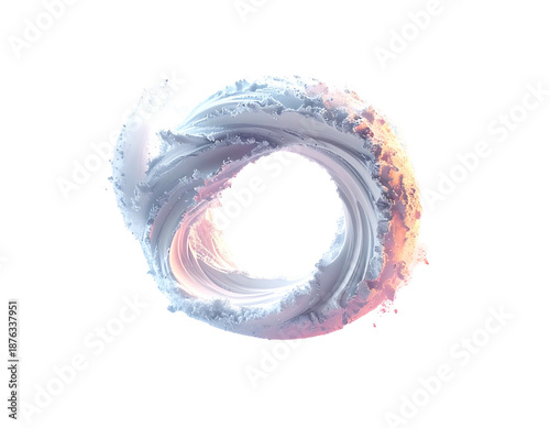 Twisted, cloud-like form with a central hole, transitioning colors