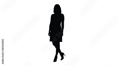 Woman in silhouette wearing a short dress and high heels in a confident standing pose