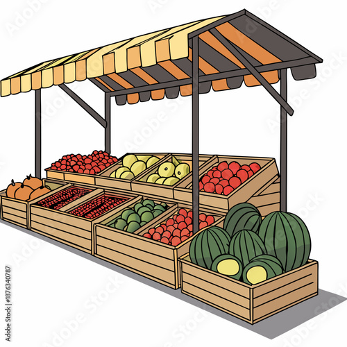 Fresh Produce Stand Displaying Variety of Fruits and Vegetables.