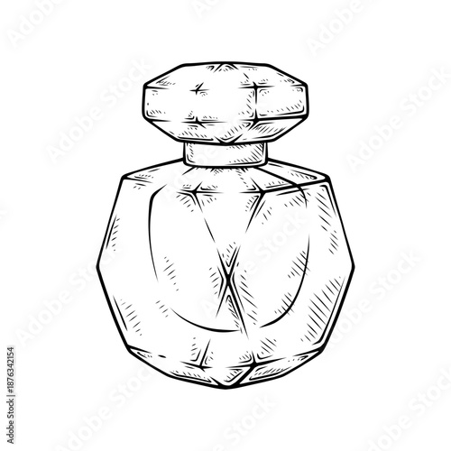 vector line art hand drawn illustration of a perfume