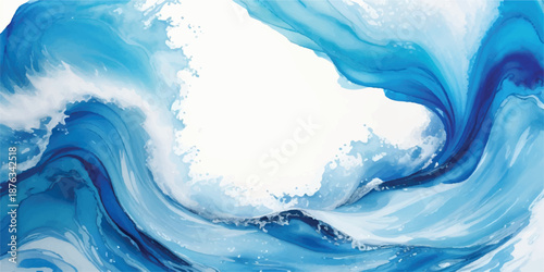 Serene Parallel Wave Patterns in Blue Watercolor, Abstract Fluid Motion Background for Spa and Wellness