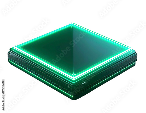 Isometric diamond-shaped platform with neon green edge lighting