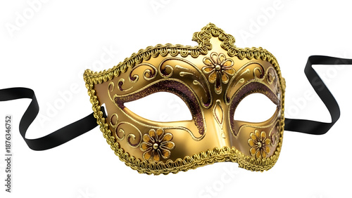 Mardi gras gold masquerade mask isolated on transparent background
