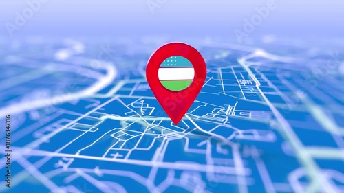 Uzbekistan Flag Pin Location On Digital Map Revealing By Cloth