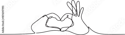 Single continuous line drawing Korean heart sign. Finger love symbol. I love you hand gesture. Self love. Korean heart design. Love with hand gestures. one line Icon drawing