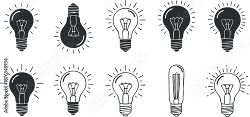 Stylish vector illustration set of light bulb icons in various designs for creative and branding projects