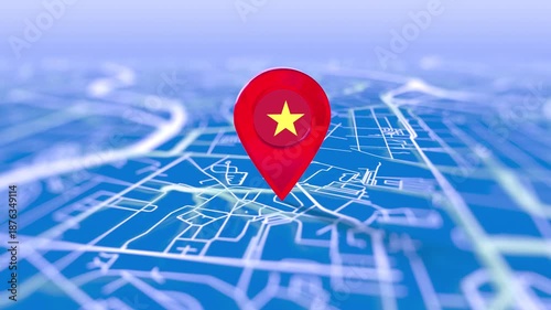 Vietnam Flag Pin Location On Digital Map Revealing By Cloth
