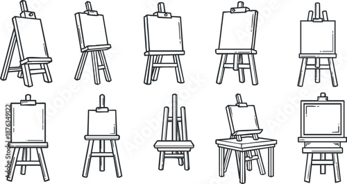 Outline vector illustration set of easels for artistic and creative design projects