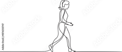Single continuous line drawing woman walking in medical rehabilitation, physical therapy. Female in recovery doing exercises. Girl therapist helping in rehab healthcare. one line Icon drawing