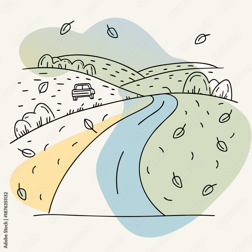 Fototapeta premium Autumn Leaf-Covered Road with Pickup Truck